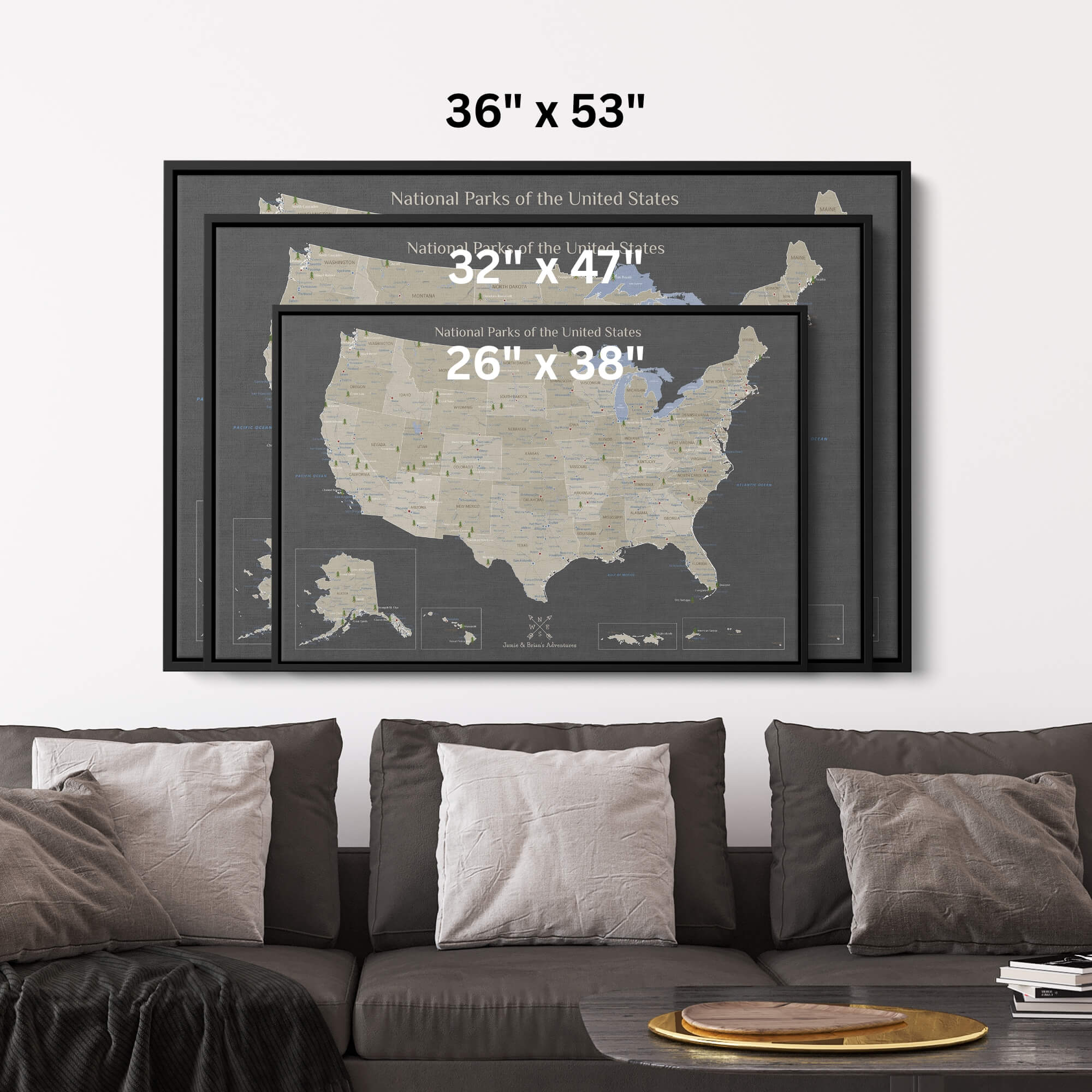 Canvas - Earth Toned National Parks of the USA Travel Map with pins