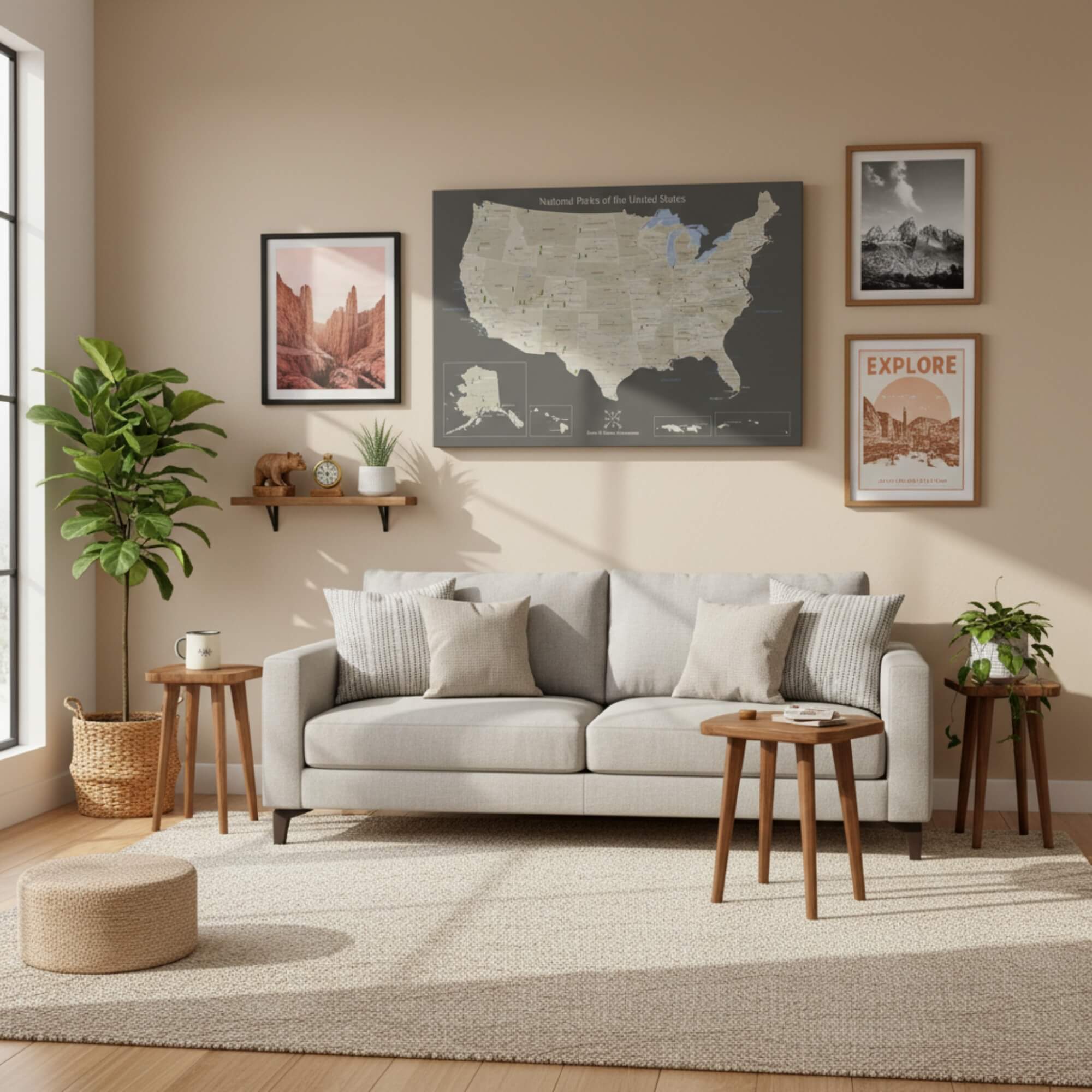 Gallery Wrapped - Earth Toned National Parks of the USA Travelers Map with Pins