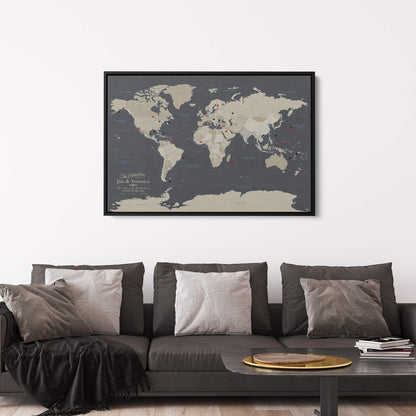 Canvas - Earth Toned World Travel Map with pins