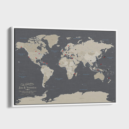 Canvas - Earth Toned World Travel Map with pins