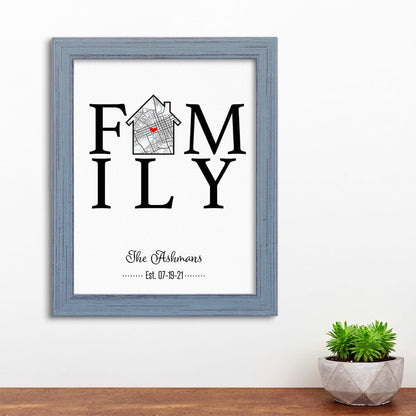 Custom Map Word Art - Family Map Art - Canvas Print in Carnival Gray Frame