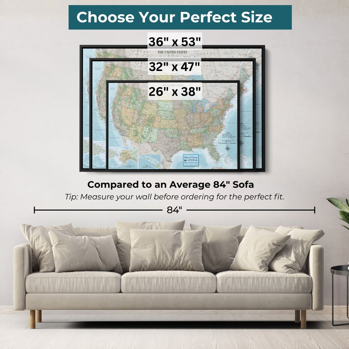 Canvas - Signature USA Travel Map with pins