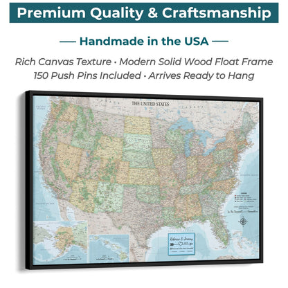 Canvas - Signature USA Travel Map with pins