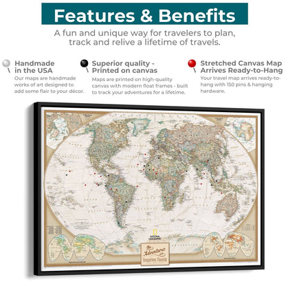 Canvas - Executive World Travel Map with Pins