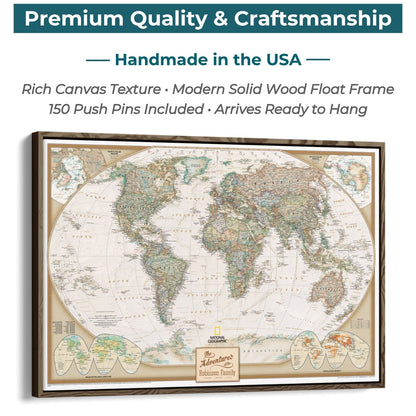 Canvas - Executive World Travel Map with Pins