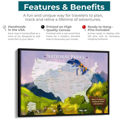 Canvas - National Parks Watercolor Travel Map with Pins