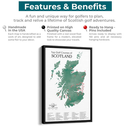 Canvas - Scotland Golf Courses Travel Map with Pins