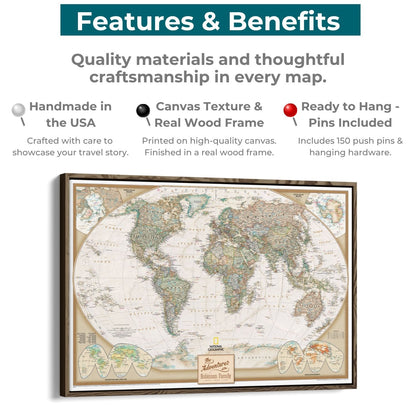 Canvas - Executive World Travel Map with Pins