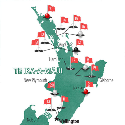 Closeup of Details on Australia and New Zealand's Top 50 Golf Courses Map