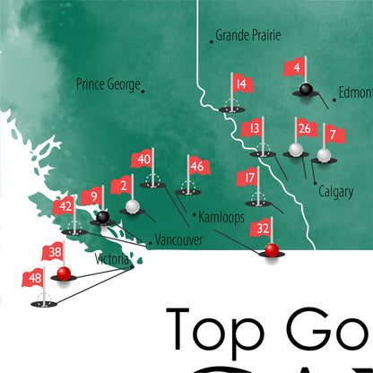 Closeup of Details on Canada Top 40 Golf Courses Map