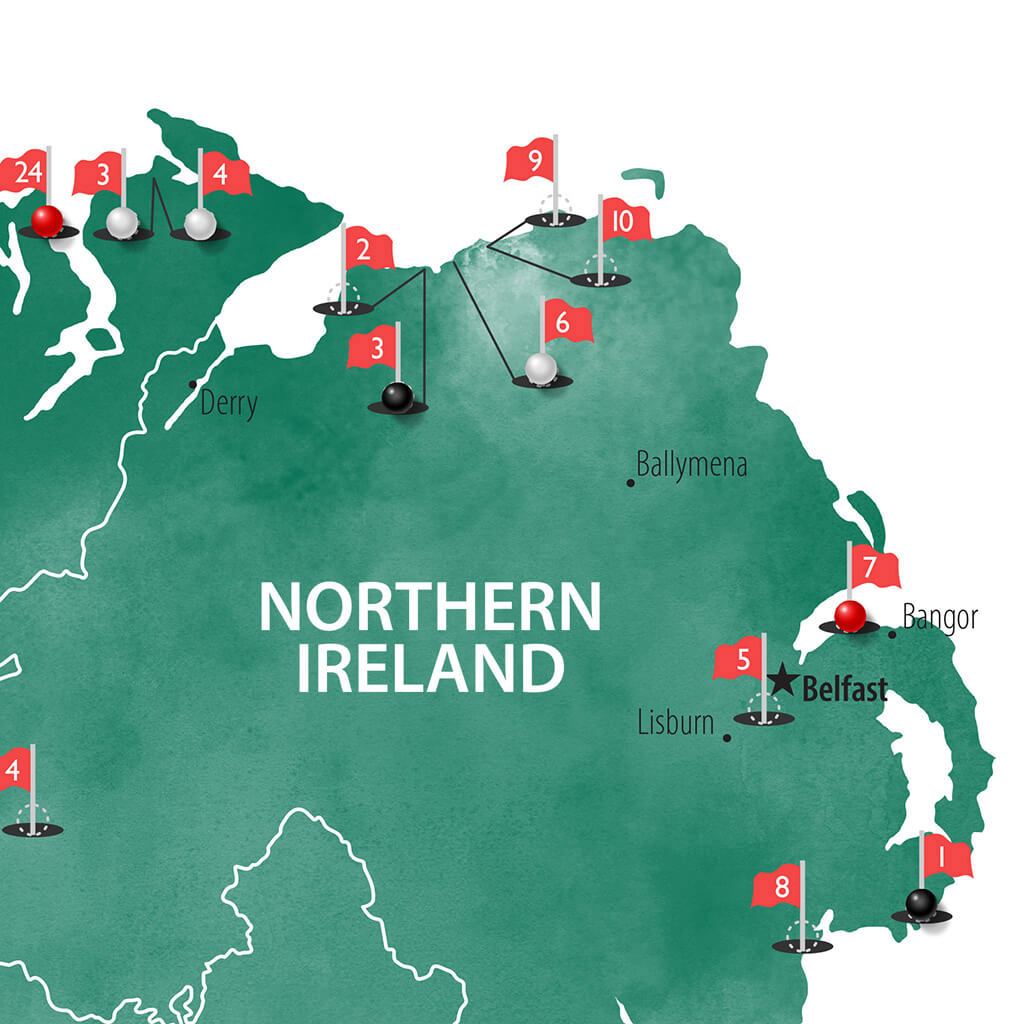 Closeup of Details on Ireland&#39;s Top 40 Golf Courses Map