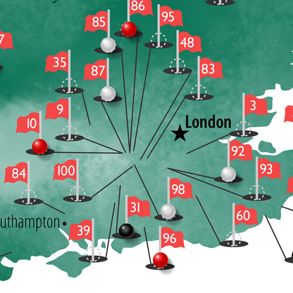 Canvas - The UK & Ireland Golf Courses Travel Map with Pins