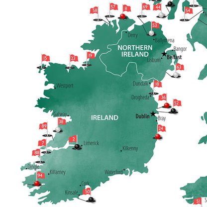 Gallery Wrapped - The UK and Ireland Golf Courses Travel Map with Pins