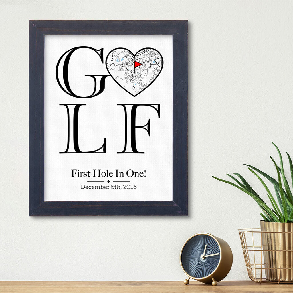 Custom Map Word Art - GOLF Map Art - Canvas Print in Carnival Espresso Frame