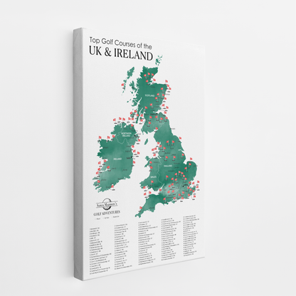 Gallery Wrapped - The UK and Ireland Golf Courses Travel Map with Pins
