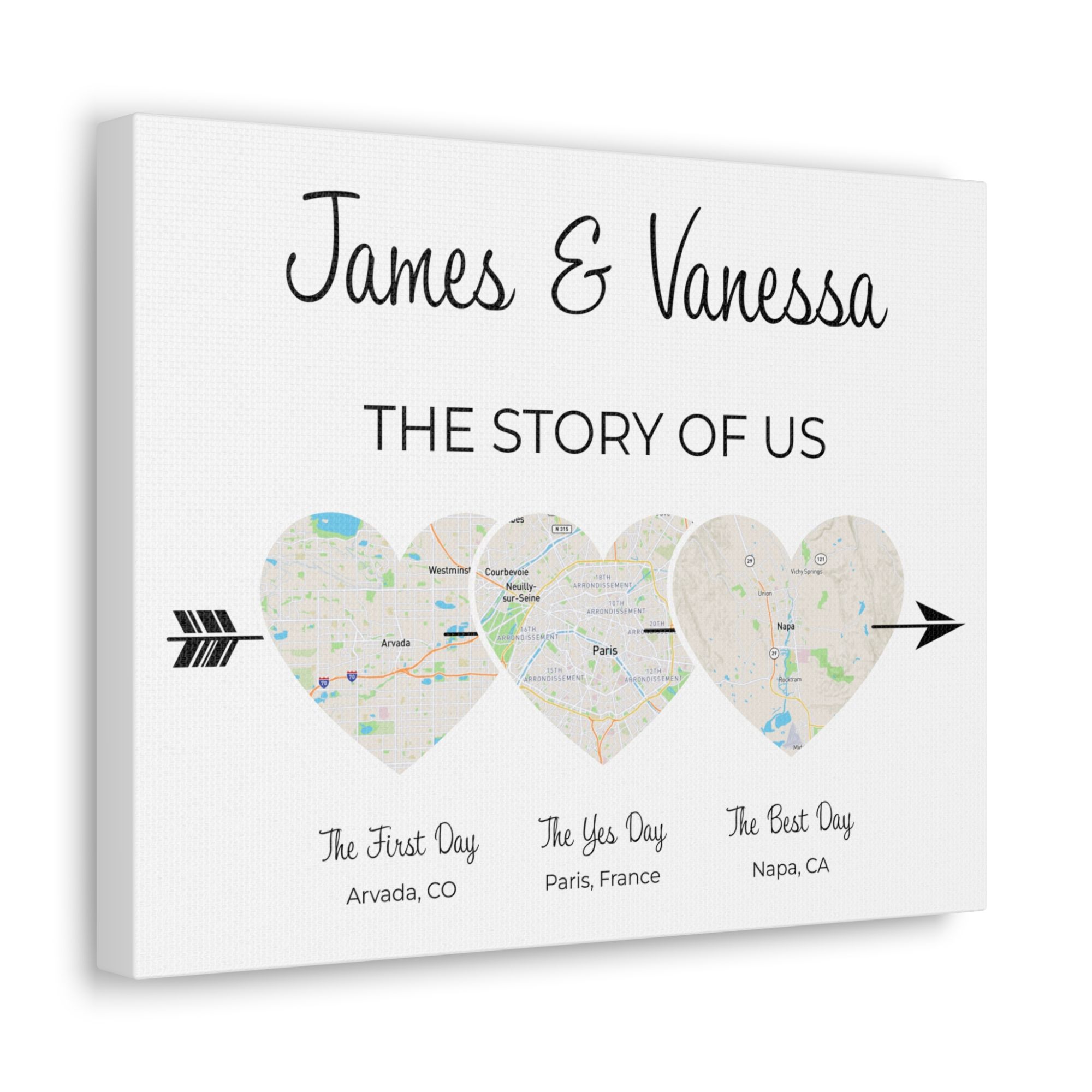 The Story of Us Map | Personalized Relationship Wall Decor | Option 3