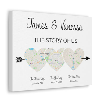 The Story of Us Map | Personalized Relationship Wall Decor | Option 3