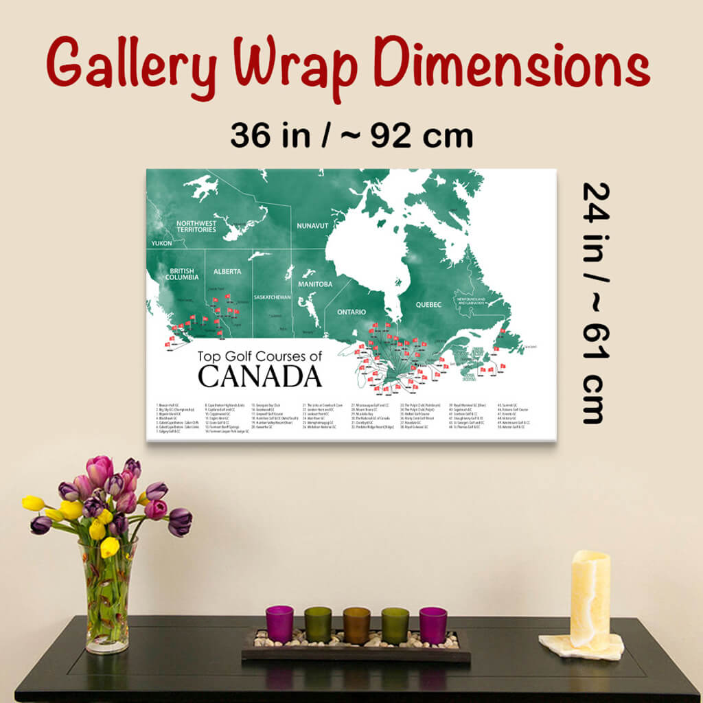 Gallery Wrapped Dimensions of 24&quot; x 36&quot; Size Ireland Golf Courses Map