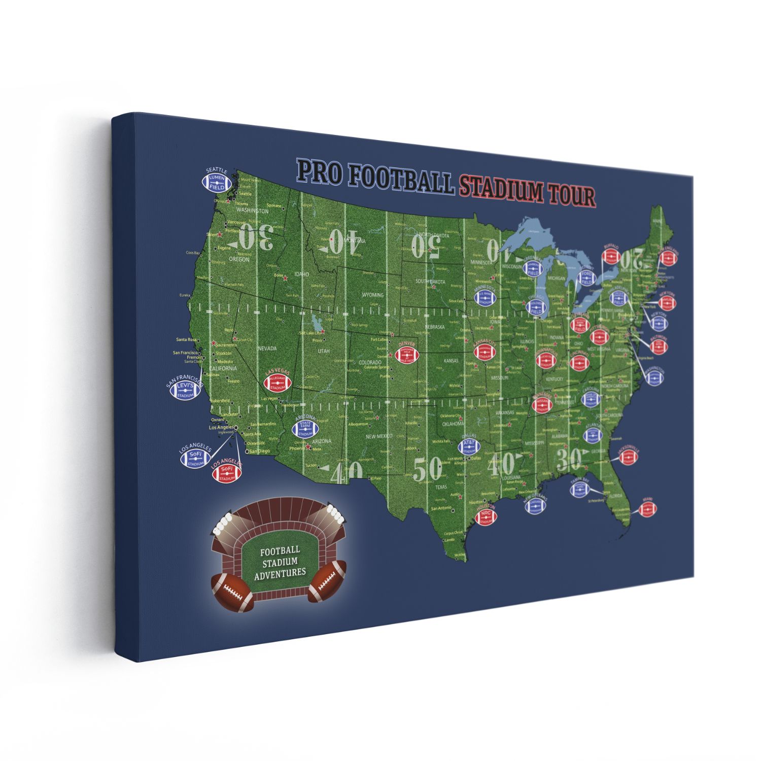 Gallery Wrapped - Football Stadium Map with Pins