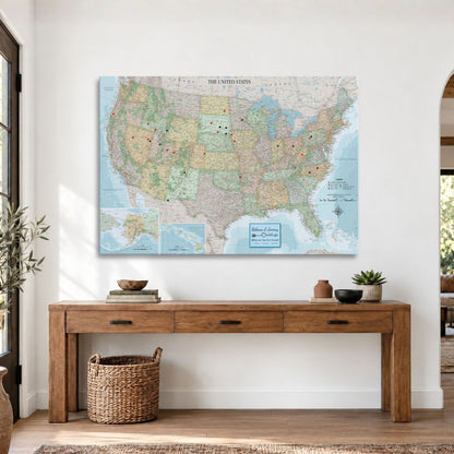 Gallery Wrapped - Signature USA Travel Map with pins - Stretched Canvas