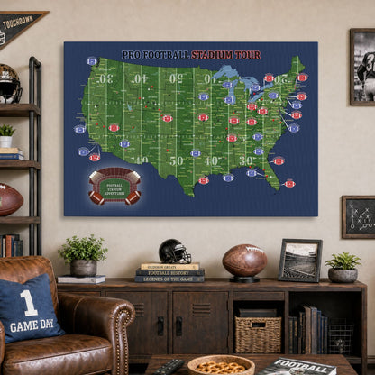 Gallery Wrapped - Football Stadium Map with Pins