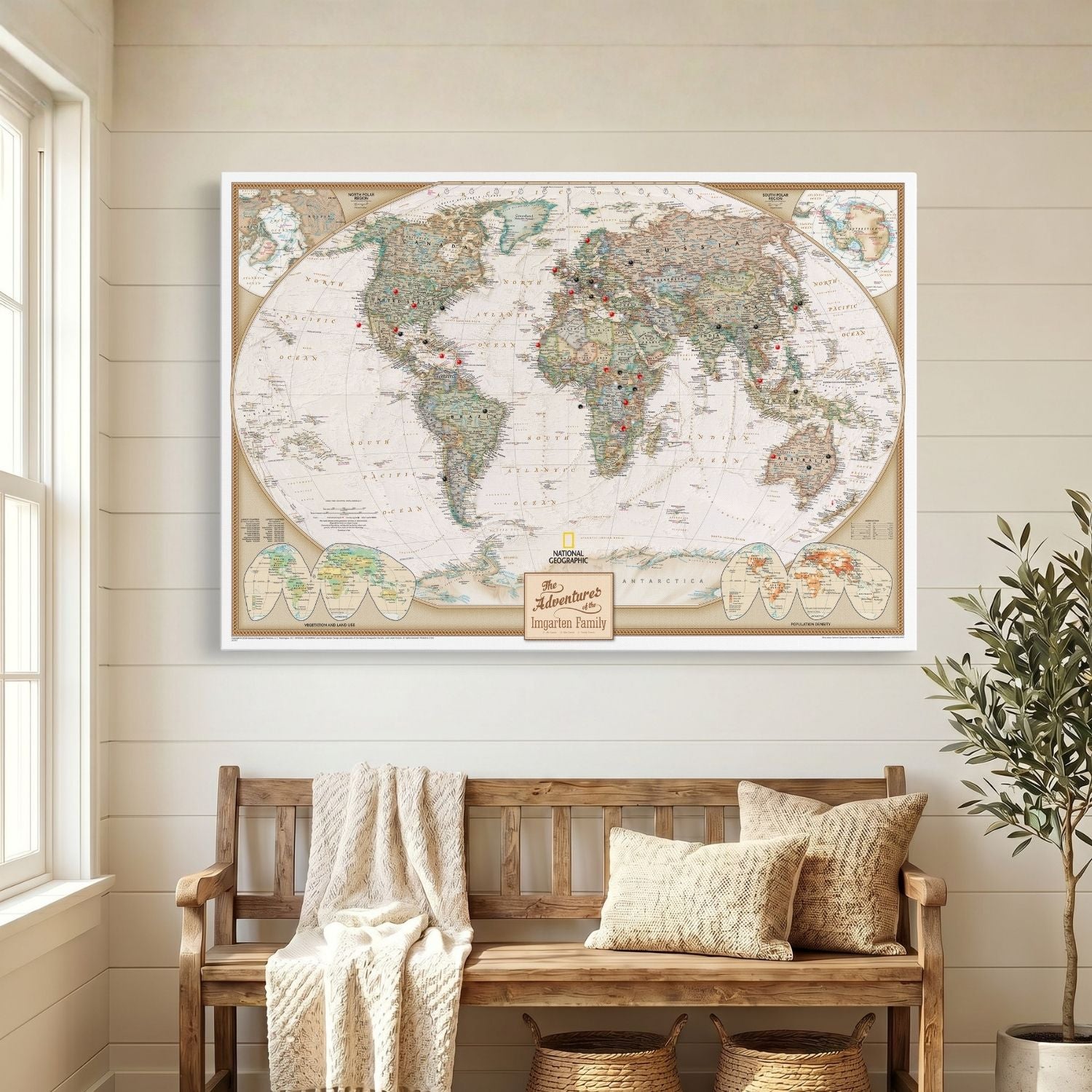 Gallery Wrapped - Executive World Travel Map with pins