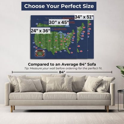 Gallery Wrapped - Football Stadium Map with Pins