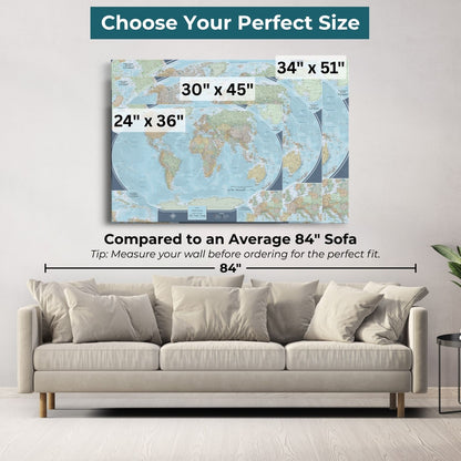 Gallery Wrapped - Signature World Travel Map with pins - Stretched Canvas
