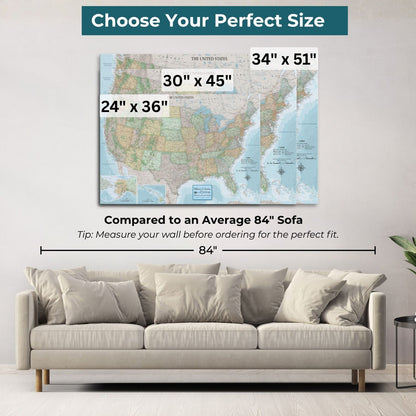 Gallery Wrapped - Signature USA Travel Map with pins - Stretched Canvas