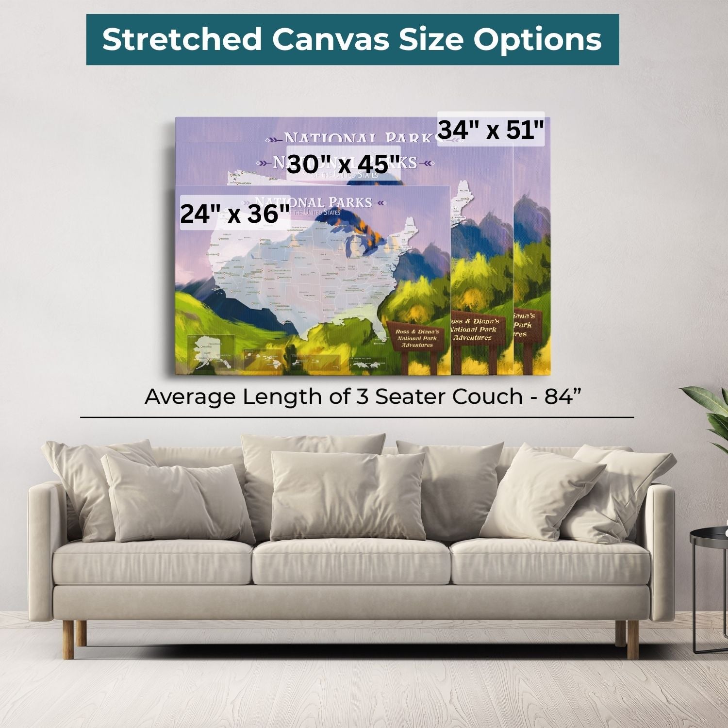 Gallery Wrapped - National Parks Watercolor Travel Map with pins