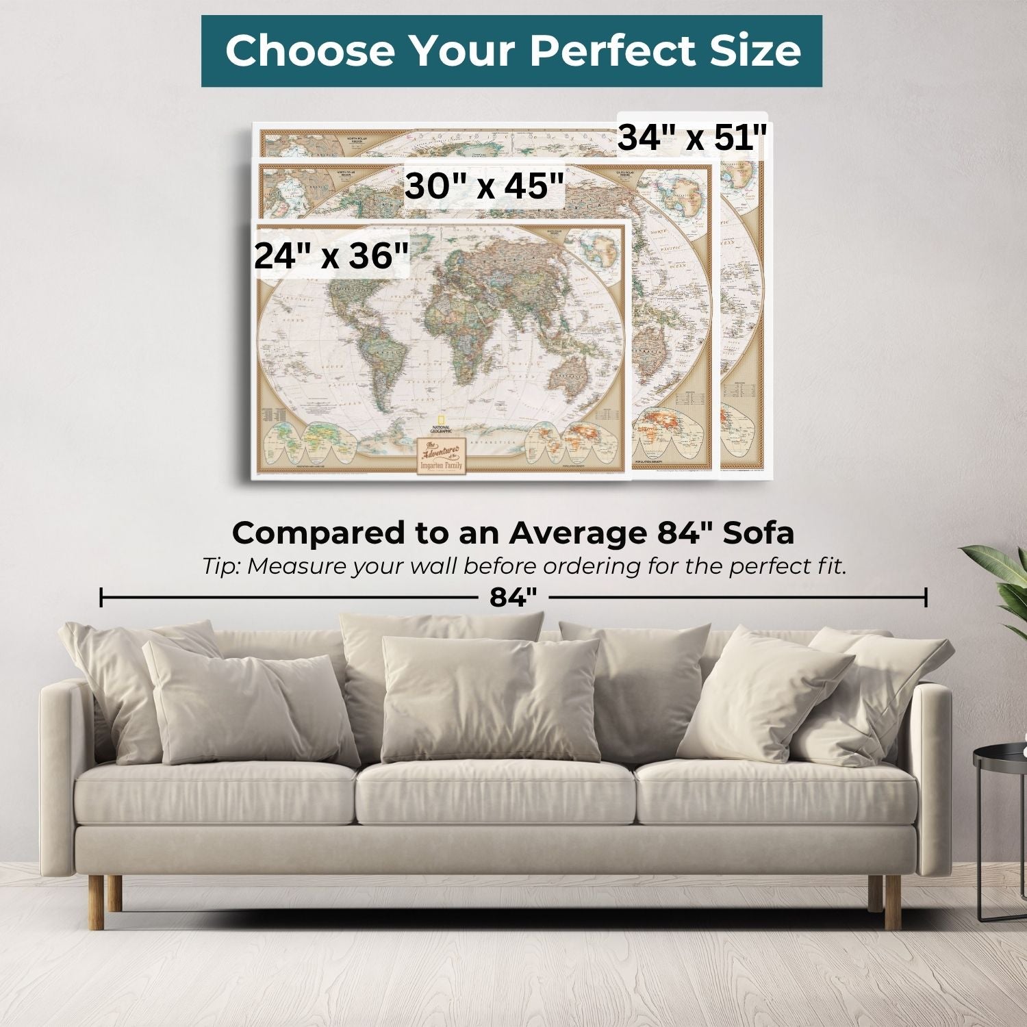 Gallery Wrapped - Executive World Travel Map with pins