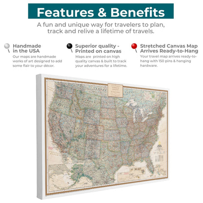 Gallery Wrapped - Executive USA Travel Map with pins