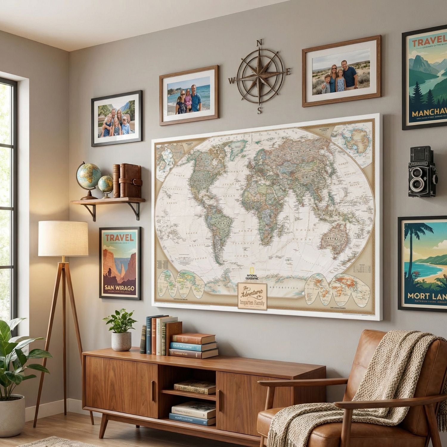 Gallery Wrapped - Executive World Travel Map with pins