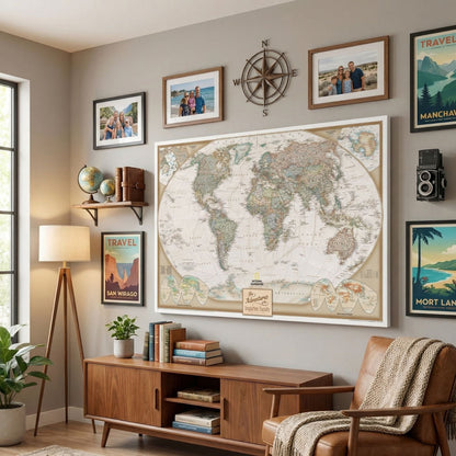 Gallery Wrapped - Executive World Travel Map with pins