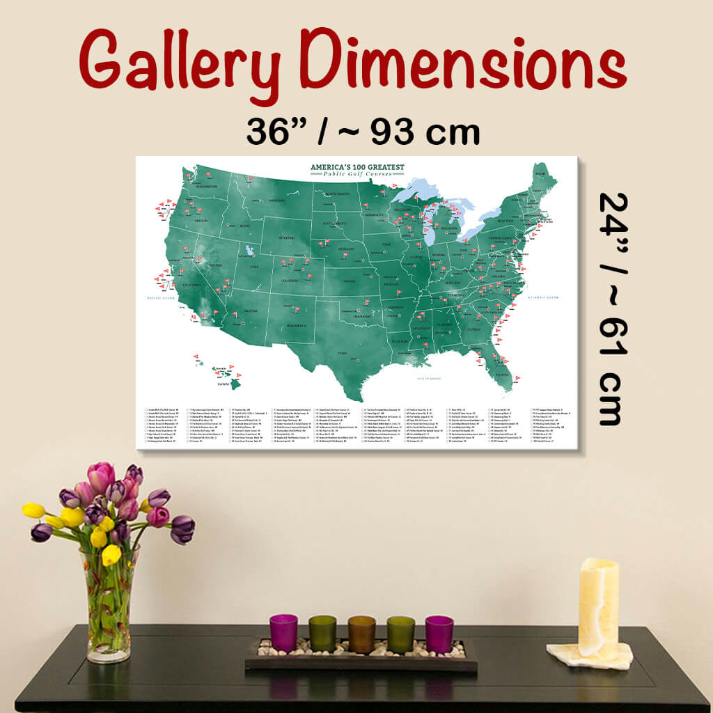 Standard Gallery Wrapped Map Dimensions of 24X36  inch size