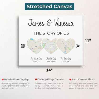 The Story of Us Map | Personalized Relationship Wall Decor | Option 3