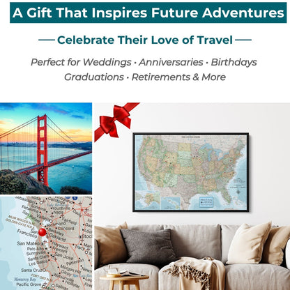 Canvas - Signature USA Travel Map with pins