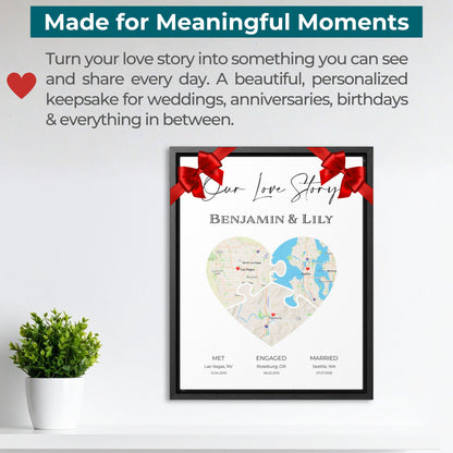 Puzzle Piece Heart Map Art | Personalized Couple Gift | Option 5