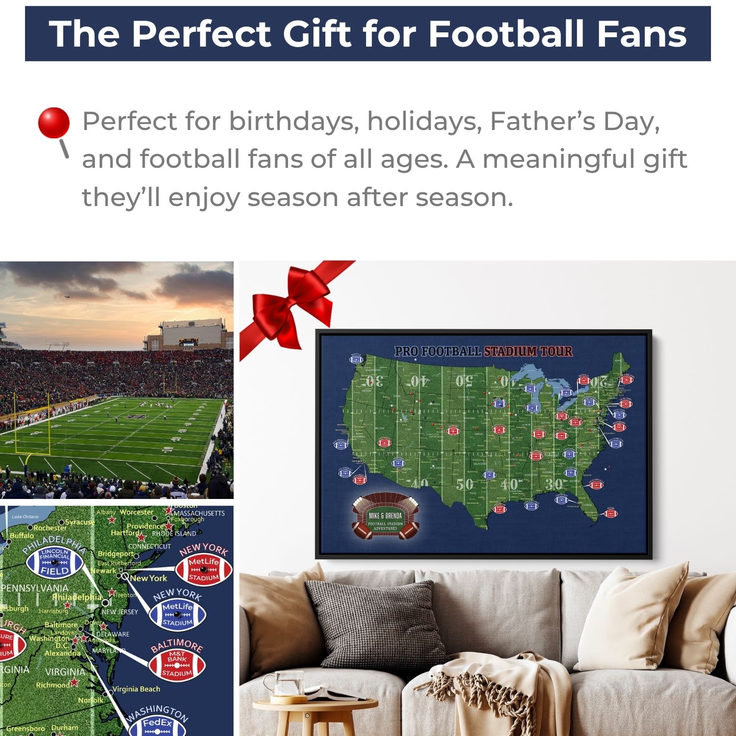 Gallery Wrapped - Football Stadium Map with Pins