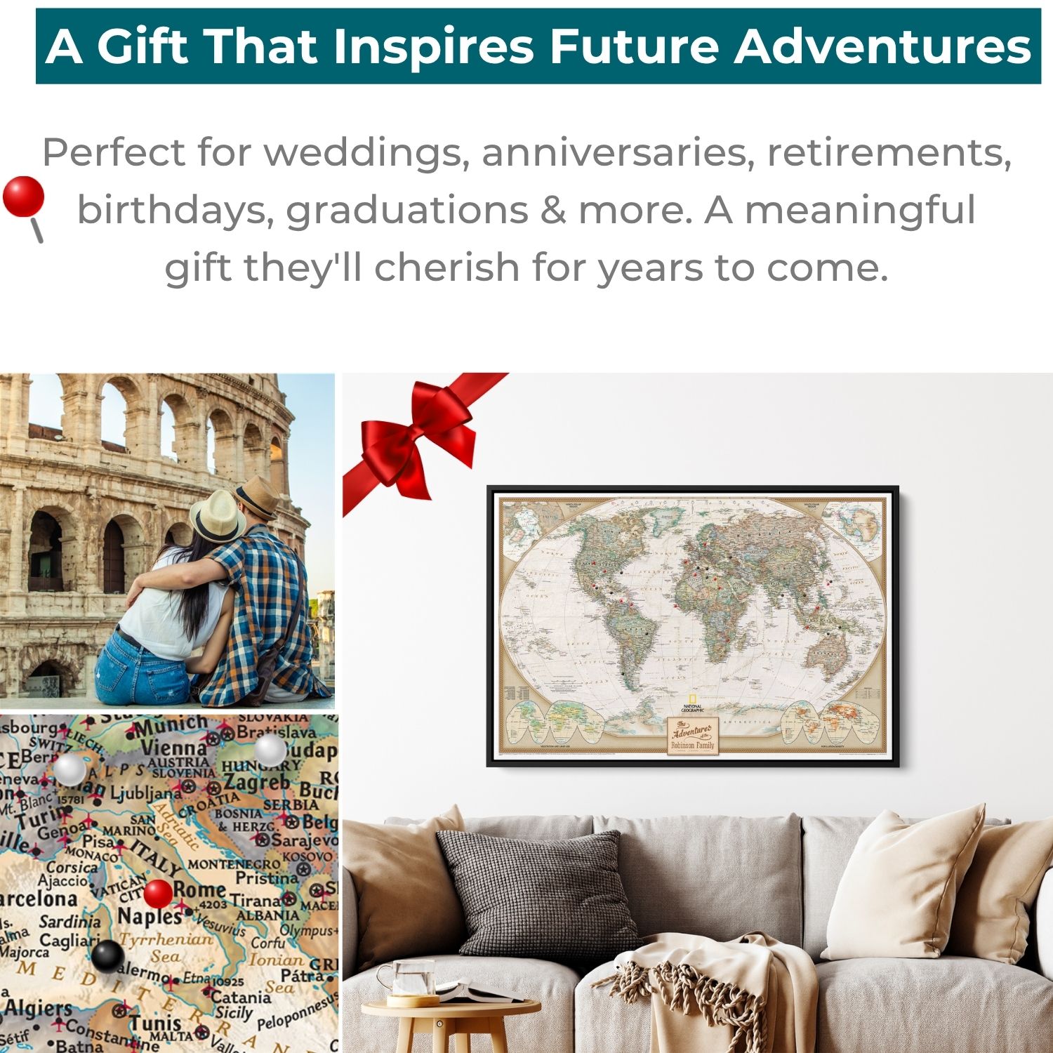 Gallery Wrapped - Executive World Travel Map with pins