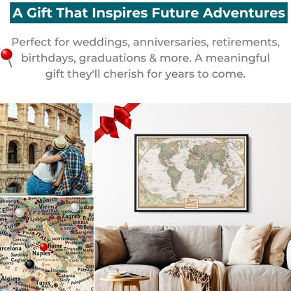 Gallery Wrapped - Executive World Travel Map with pins
