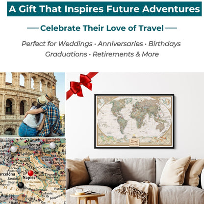 Canvas - Executive World Travel Map with Pins
