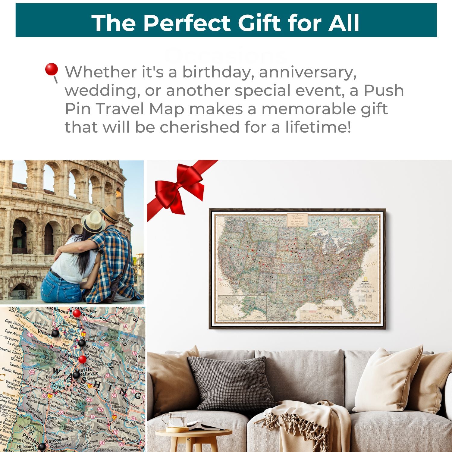 Gallery Wrapped - Executive USA Travel Map with pins