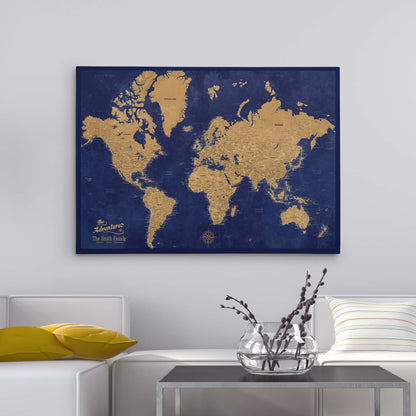 24"x36" Gold and Navy Gallery Wrapped Pinboard Map
