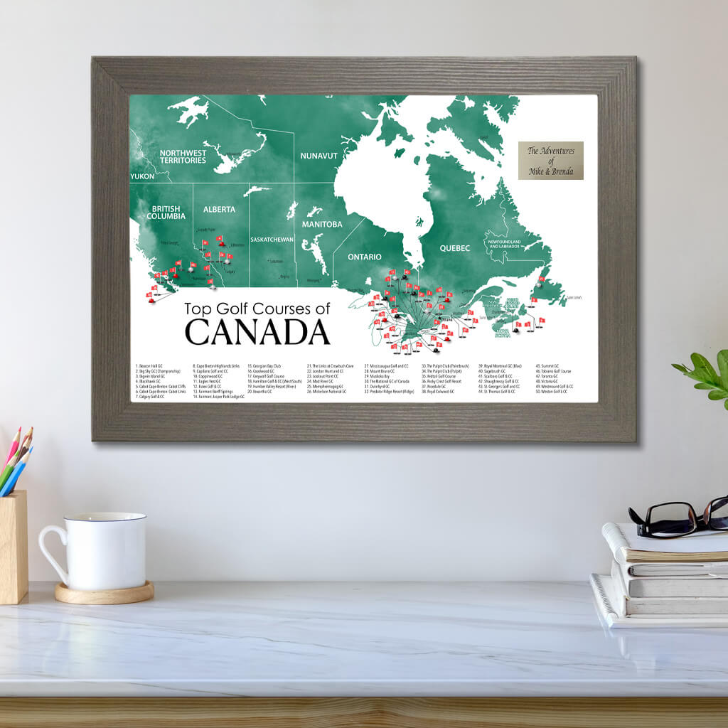 Canada Golf Courses Map in Barnwood Gray Frame