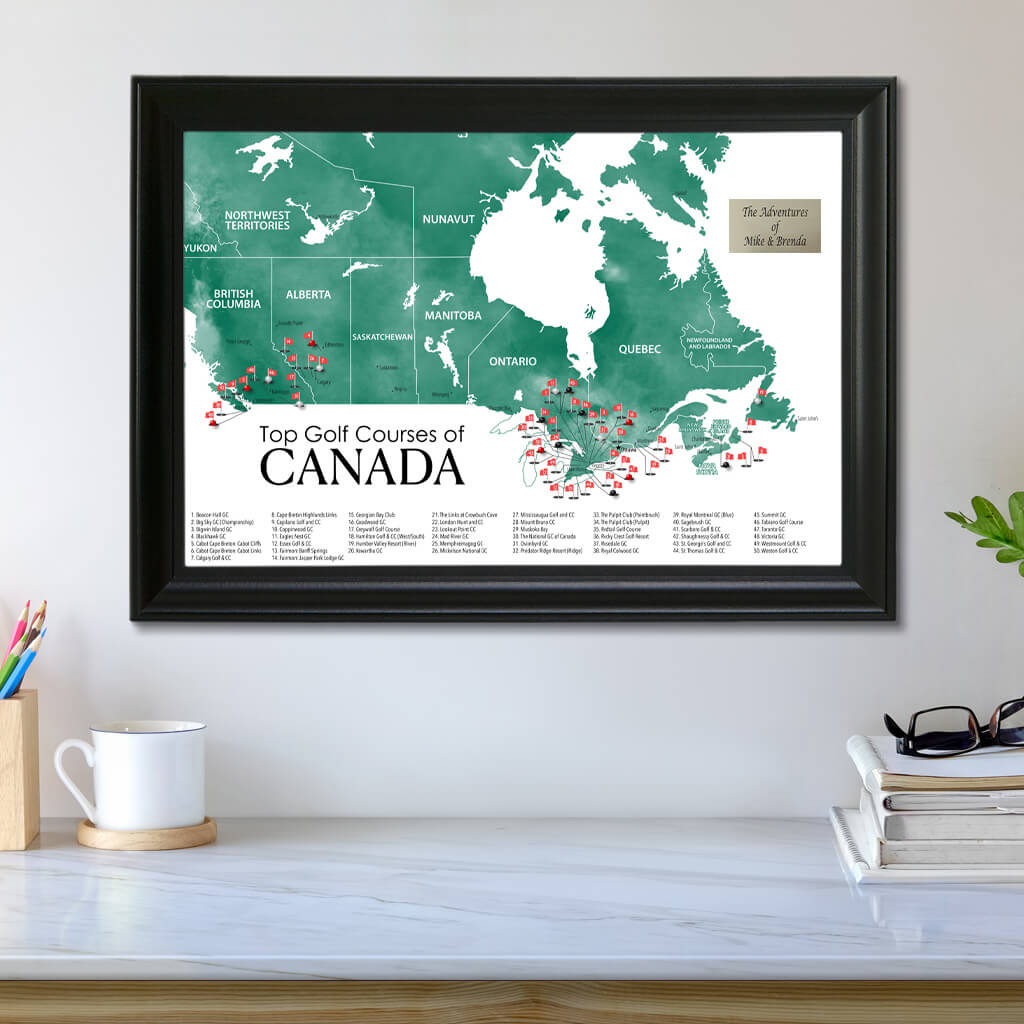 Canada&#39;s Top Golf 50 Courses Map - Framed With Pins
