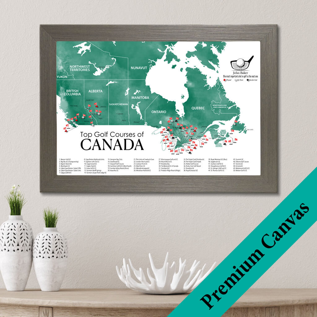 Top Golf Courses of Canada Canvas Push Pin Map with Pins