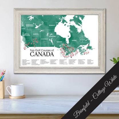 Top Golf Courses of Canada Canvas Push Pin Map in Premium Brimfield White Frame