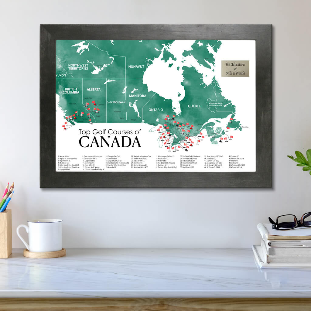 Golf Course Map of Canada in Rustic Black Frame