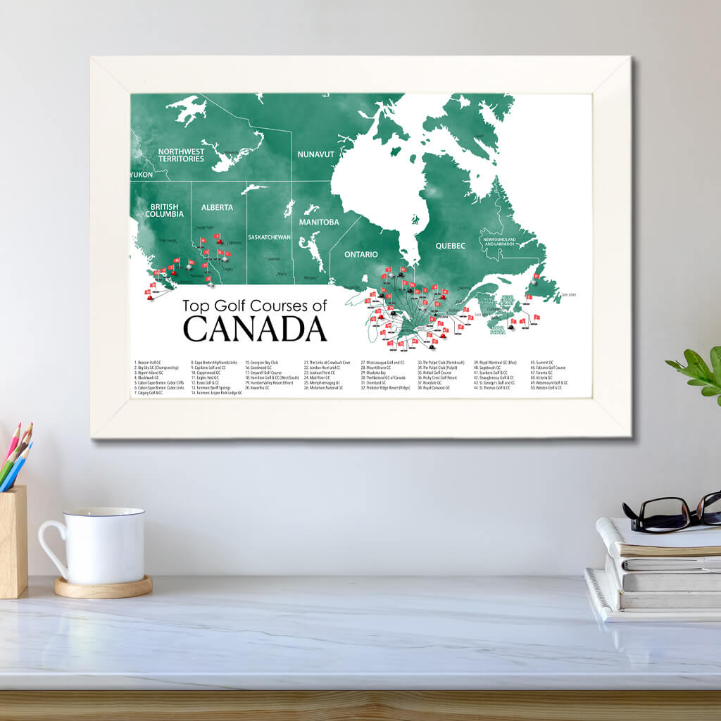 Top Golf Courses Map of Canada Travel Map in Textured White Frame